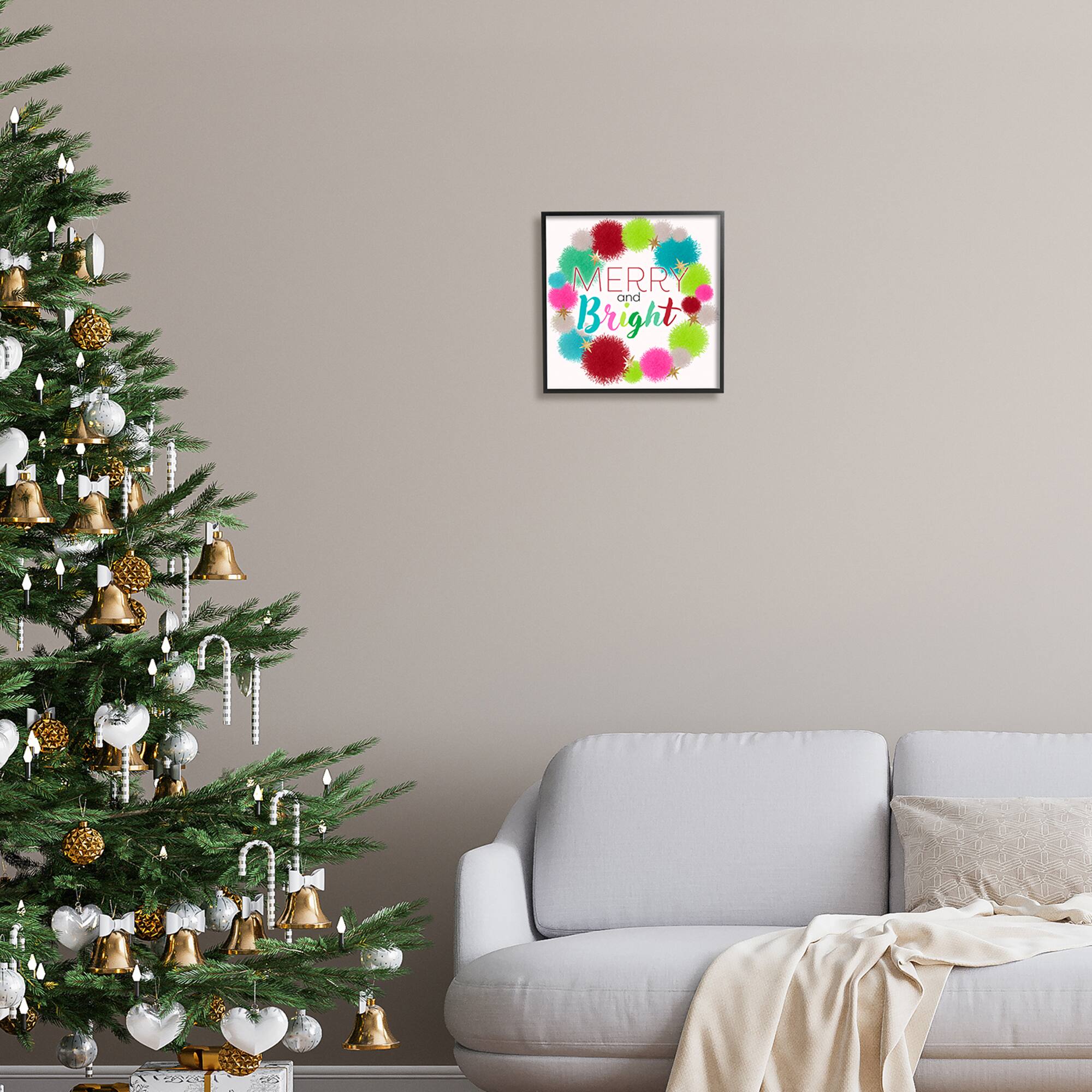 Stupell Industries Merry & Bright Fun Wreath Framed Giclee Art